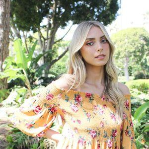Off Shoulder Shirred Floral Top "YELLOW"
